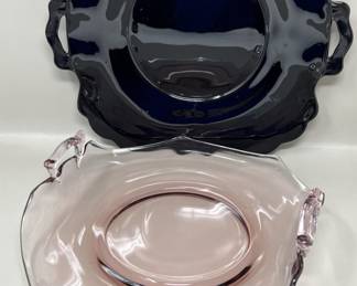Lot 20 | Depression Glass Handled Plates Pink & Black
