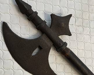 Lot 571 | Cast Iron Battle Axe w Wooden Handle Vintage
