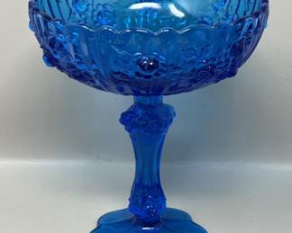 Lot 2 | Fenton Cabbage Rose Blue Art Glass Pedestal Bowl