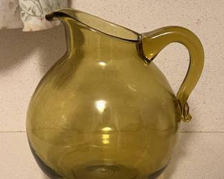 Lot 349 | Vintage Green Handblown Glass Pitcher Jug Art
