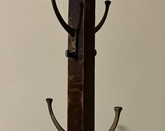 Lot 400 | Mission Style Wood & Brass Coat Rack Tree
