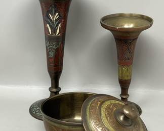 Lot 24 | Midcentury Indian Brassware Brass Vase Stash Box
