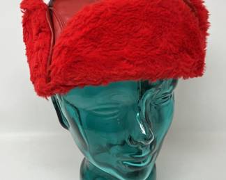 Lot 167 | Vintage Red Faux Fur Trapper Hat Pleather
