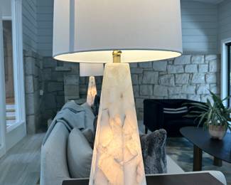 Pair, Simon Blake alabaster hexagonal table lamps