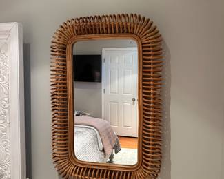 Boho style woven rattan wall mirror