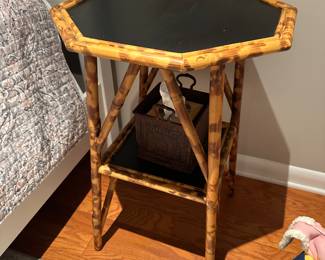 Simulated tortoiseshell bamboo/rattan accent table