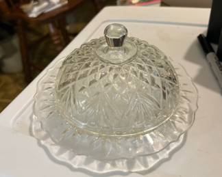 Anchor Hocking PRESCUT clear pineapple round, covered butter dish with domed lid.