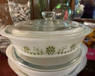 Vintage glasswork “green daisy”. May be purchased as a set or as individual items.
