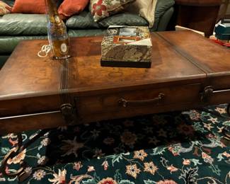 Available for presale- suitcase style coffee table.  Contact us by email or text for more information.