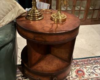 Available for presale- suitcase style rotating end table.  Contact us by email or text for more information.