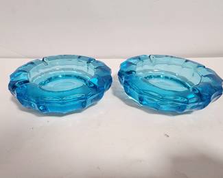 2 BLUE DEPRESSION FOSTORIA ASHTRAYS