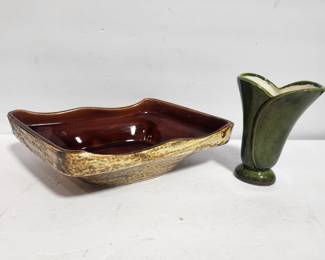 2 MCM POTTERY BULB POT AND VASE