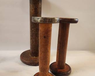 3 ANTIQUE WOOD SPOOLS