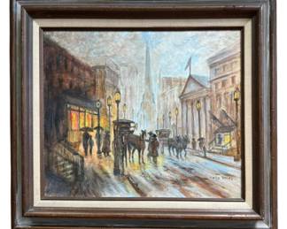 Original Signed Old Town Street Painting