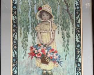 Framed Febeccas Portrait Crewel Embroidery