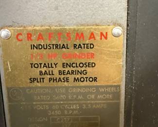 *	#114	Craftsman  bench grinder	 $100.00 				
