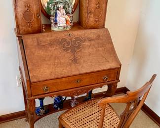 Drop Leaf Desk and Wood Chair with Cane Seat