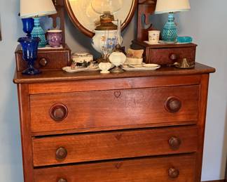 Chest of Drawers with Attached Oval Mirror
