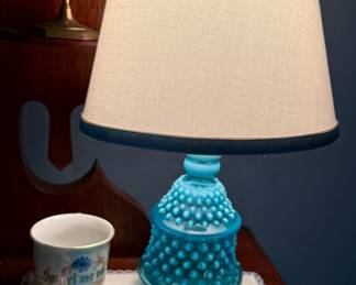 Fenton Opalescent Blue Hobnail Electric Glass Table Lamp