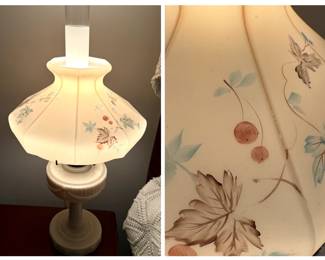 Hurricane Style Table Lamp with Leaf Motif