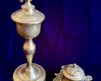 Brass Oil Lamp and Ink Well