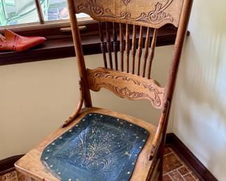 Wood Chair with Leather Seat