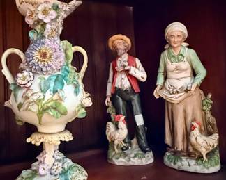 Floral Vase and Homco Farmer and Wife