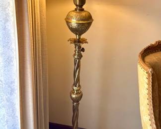 Floor Lamp with Glass Shade - Floral and Hummingbird