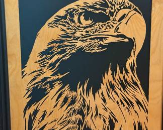 Framed Bald Eagle Etched Wood Art