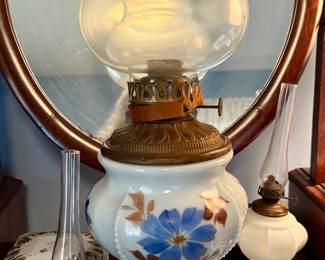 Hurricane Oil Lamps - Blue Floral 