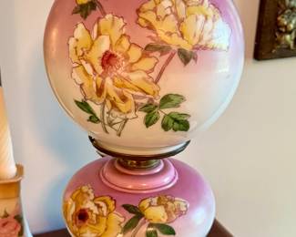 Double Globe Hurricane Lamp - Pink and Yellow Floral 