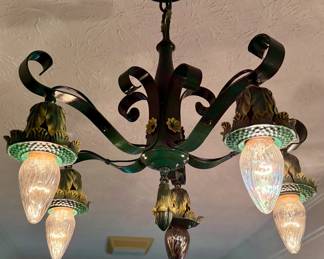 Green Pendant Light with Yellow Flowers (1 of 2)