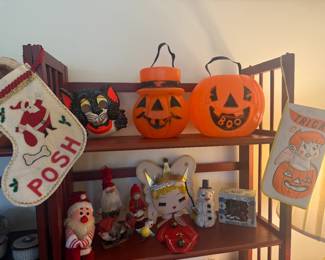 Vintage Halloween masks, Vintage rare two sided Jack-o-lantern blow mold candy buckets