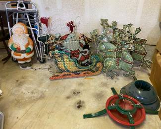 Vintage Christmas outdoor Santa sleigh and 4 reindeers