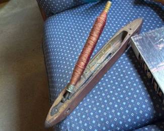 Vintage Wooden Shuttle with Bobbin