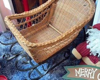 Wicker Doll Chair with Wrough Iron Base