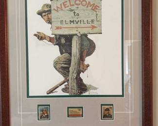 Norman Rockwell "Welcome to Elmville" Print with Stamps