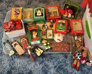 assorted Christmas ornaments and collectibles