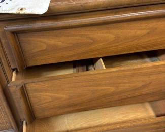 Mid Century Modern Walnut Dresser with Cane Accents
