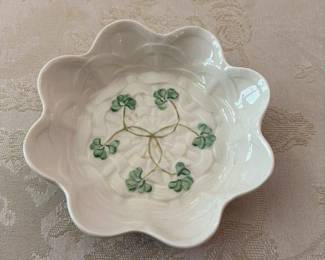 White Ceramic Scalloped Bowl with Shamrock Decoration