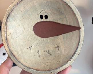 Hand Painted Ceramic Snowman Face Ornament