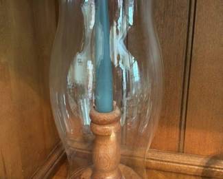 Glass Hurricane Lamp with Wooden Base