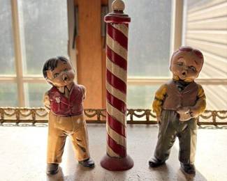 Vintage Barber Pole with Figurines