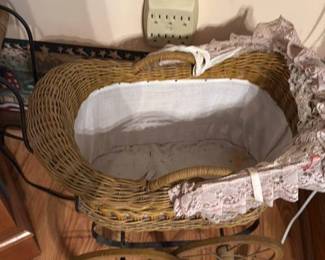Vintage Wicker Doll Pram