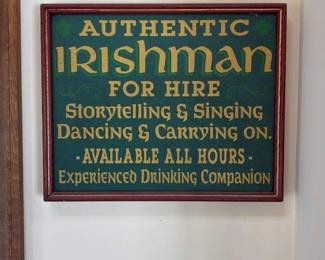 Authentic Irishman For Hire Sign