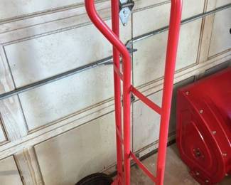 Red Hand Truck with Snow Blower