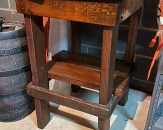 Antique Wooden Barrel with Decorative Figure