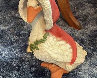 Vintage Goose Figurine with Santa Hat and Holly