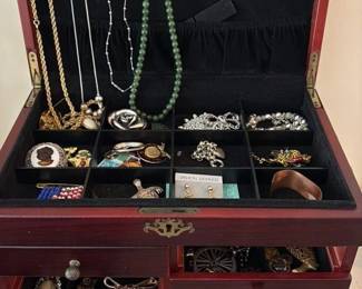 Vintage Jewelry Collection in Wooden Box