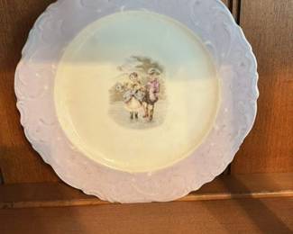 Antique Porcelain Plate with Children Figurine